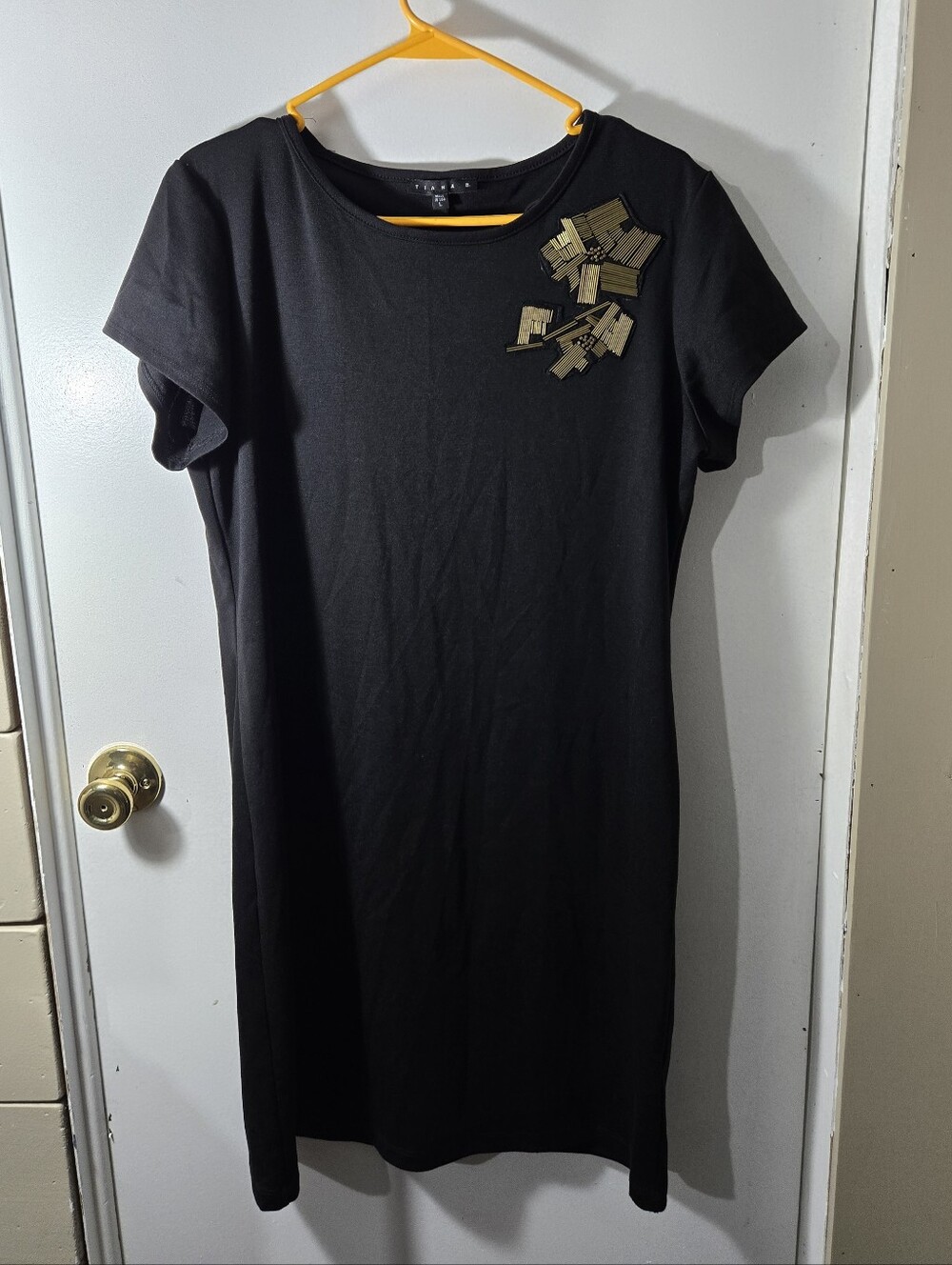 Tiana B Womens Dark Academia Edgy Gothic Midi Dress Black With Gold Size Large